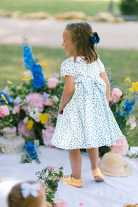 Isadora Floral Blue Short Puff Empire Dress