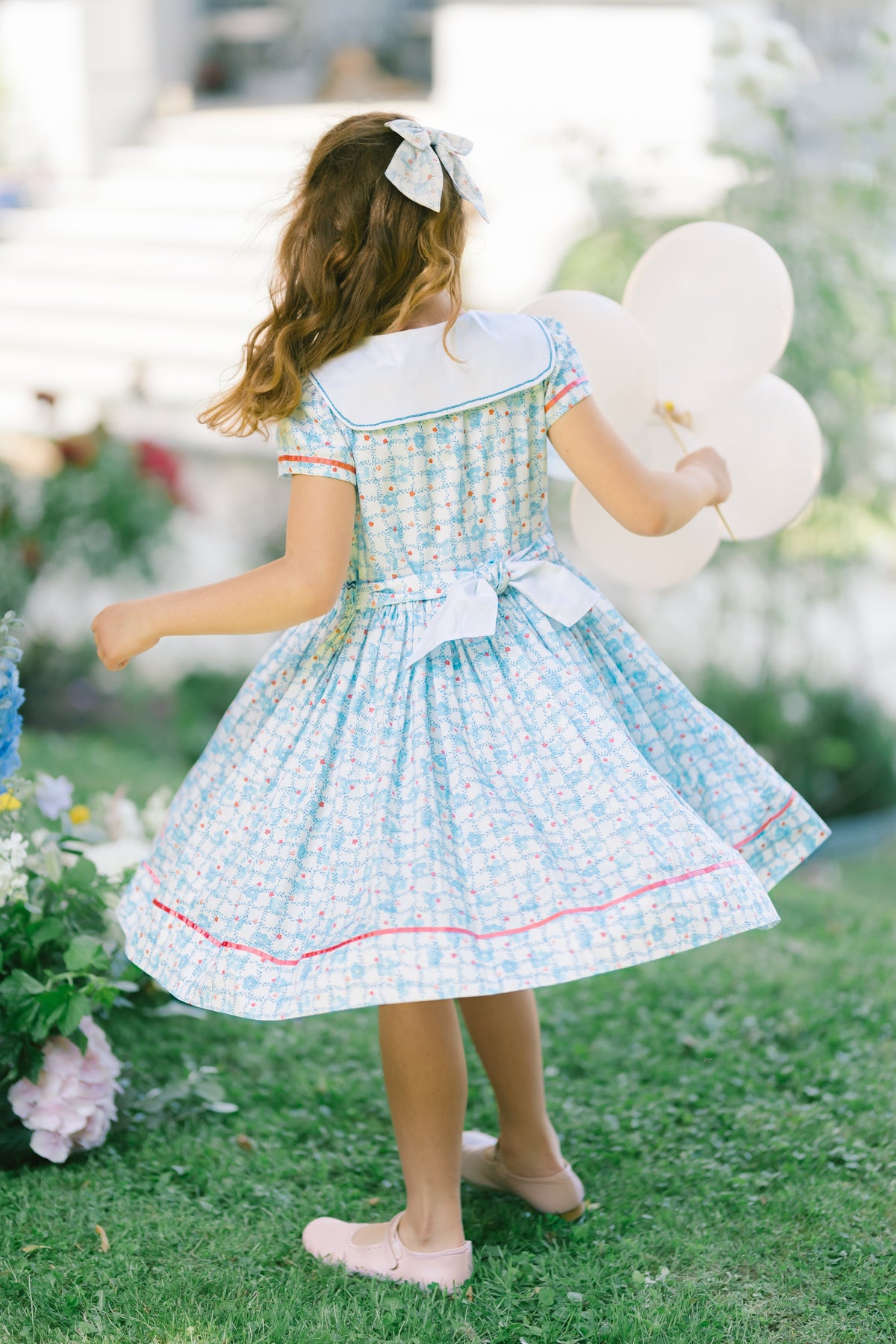 Riviera Floral Blue Short Sleeve Smocked Dress