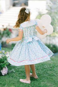 Riviera Floral Blue Short Sleeve Smocked Dress