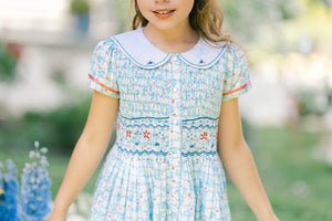 Riviera Floral Blue Short Sleeve Smocked Dress