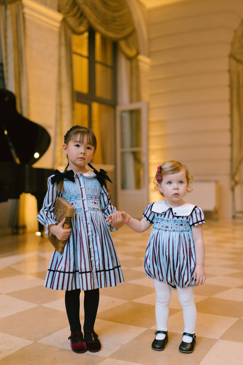 Marine Stripe Blue Burgundy Smocked Dress