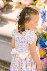 Ondine Floral Blue Short Puff Smocked Dress