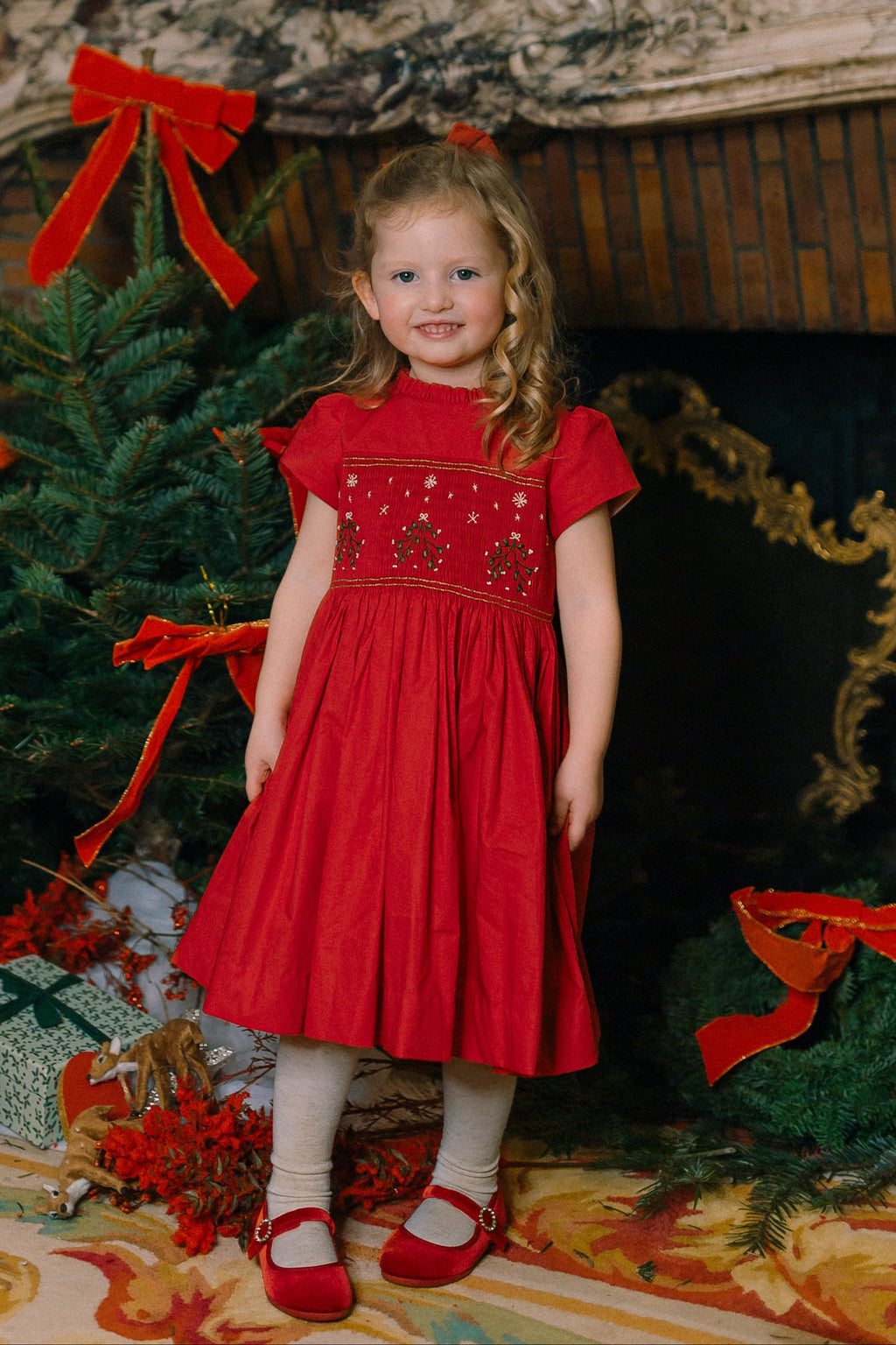 Perla Red Smocked Dress