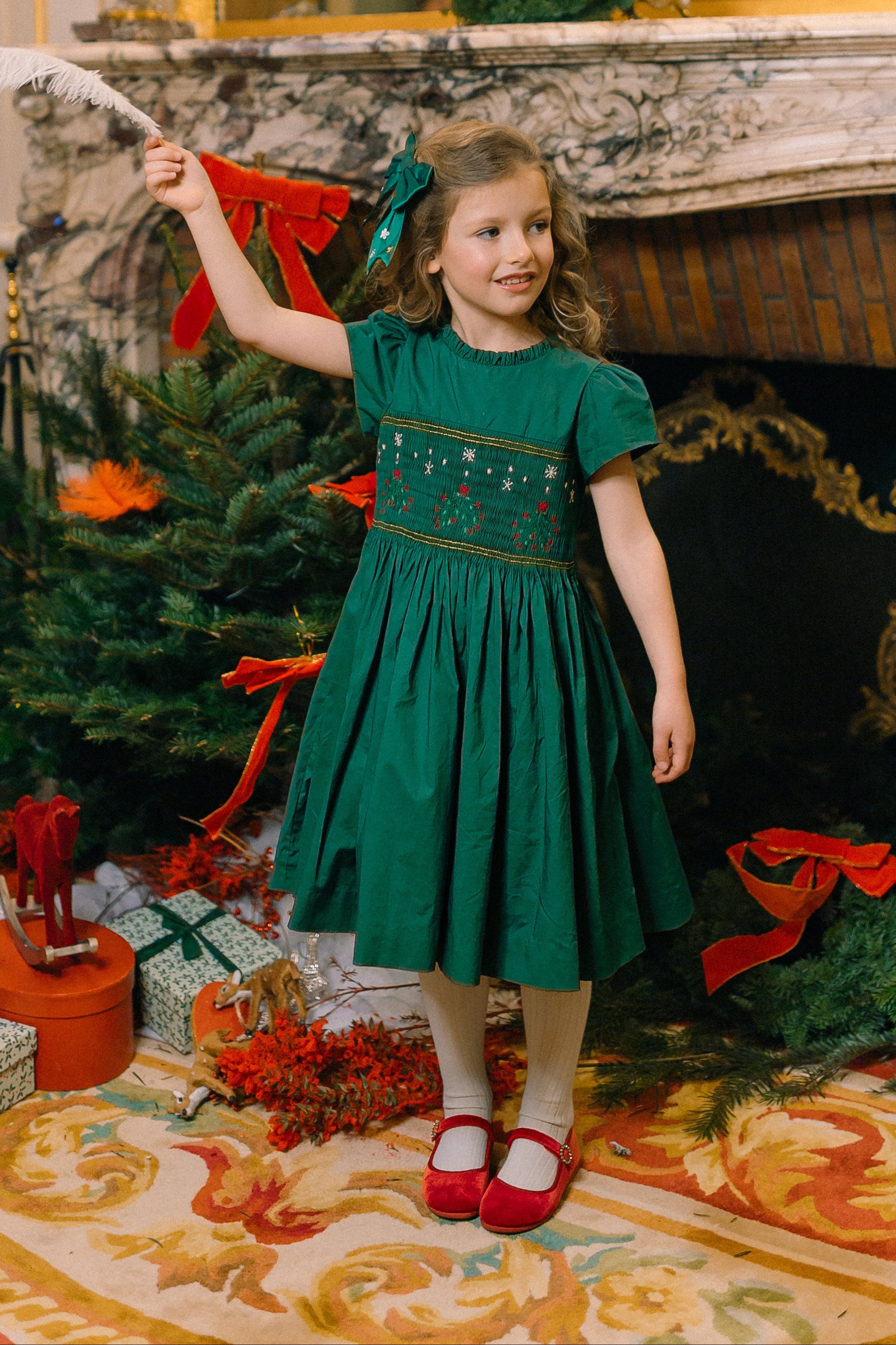 Perla Green Smocked Dress