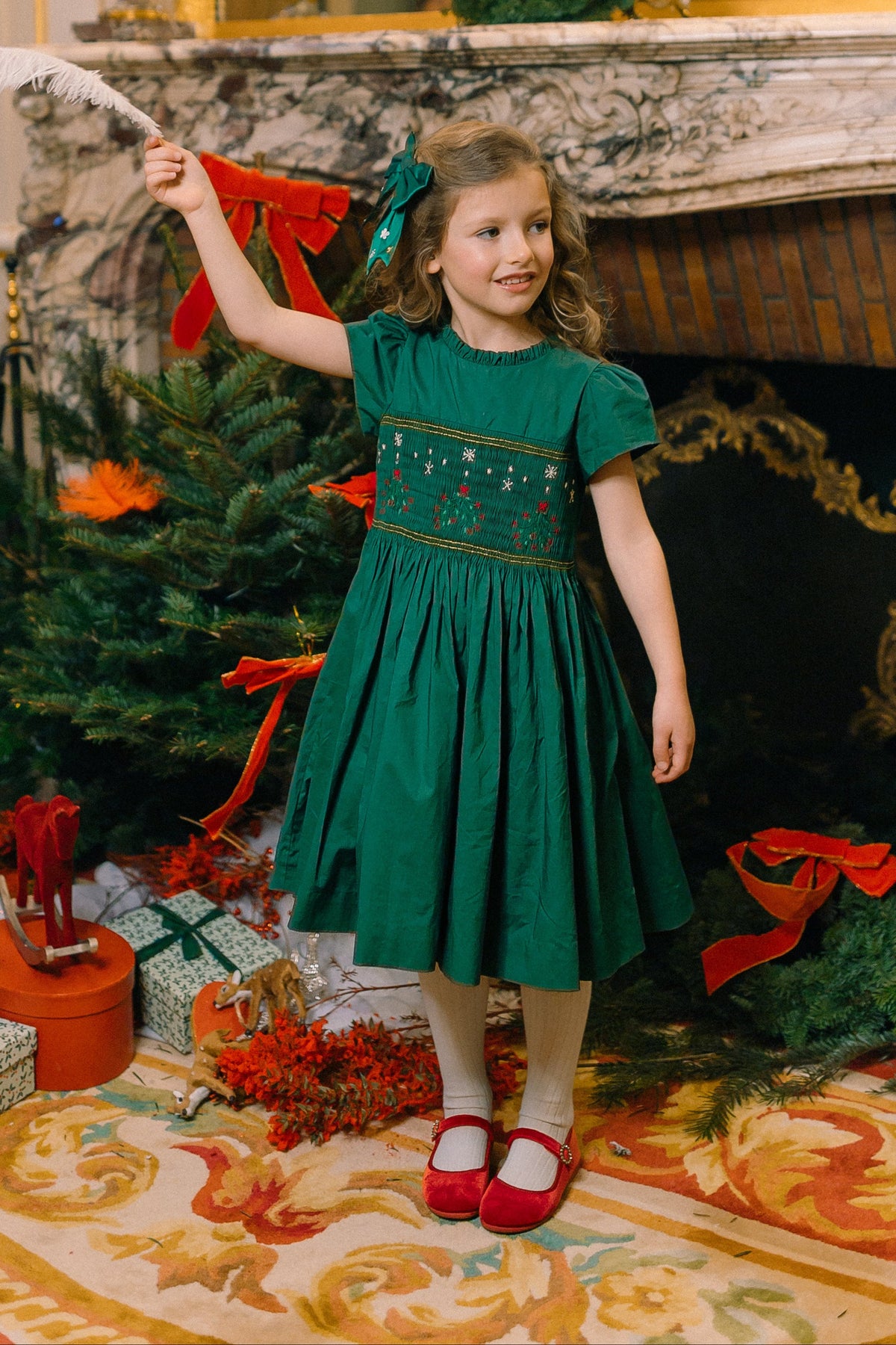Perla Green Smocked Dress