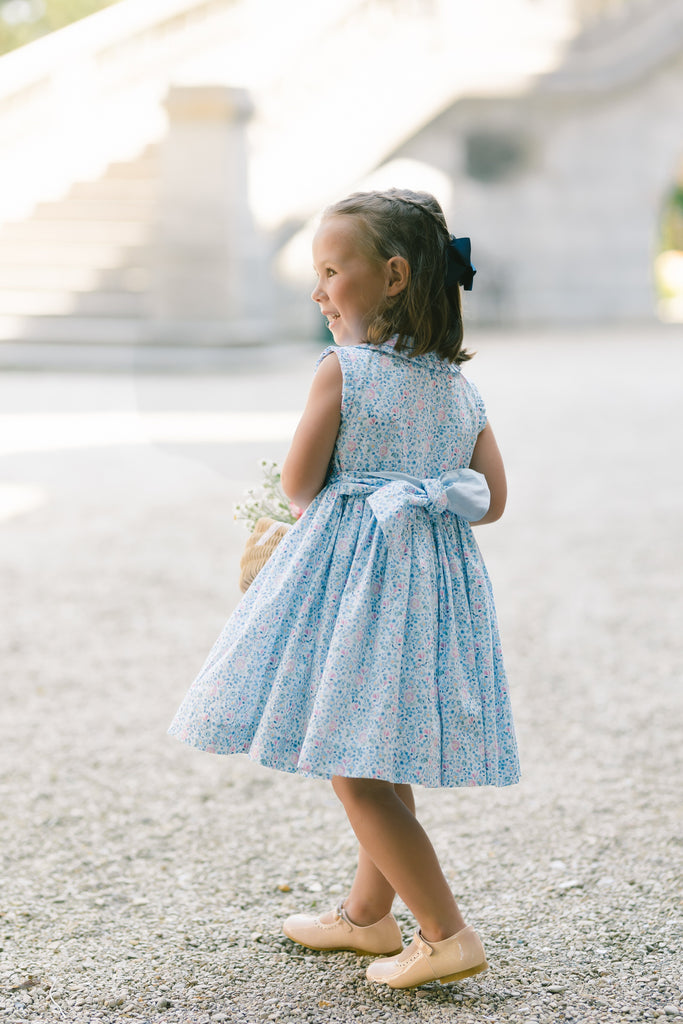 Olympe Floral Blue Sleeveless Smocked Dress