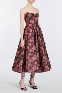 Rousseau Burgundy Floral Brocade Midi Dress