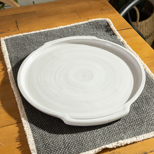 14" Round Handle Tray - Louisville Pottery Collection White