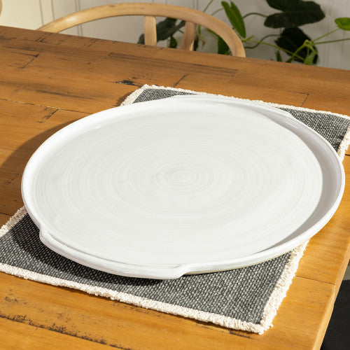 18" Round Handle Tray - Louisville Pottery Collection White