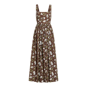 Scoop Neck Dress in Brown Hibiscus