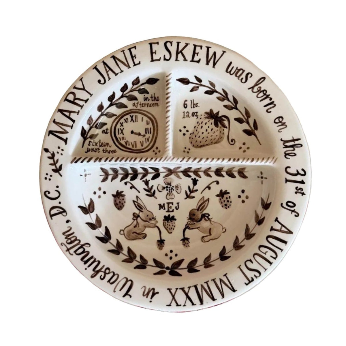 Children’s Divided Plate in Strawberry Thief with Bunnies
