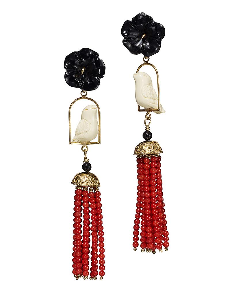Swingers Earrings in Black, White & Coral