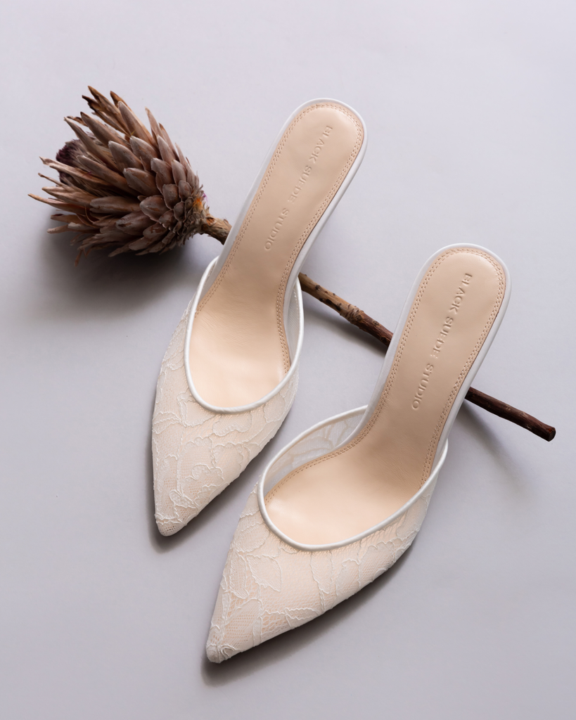 Jayla 70 Mule in White Floral Lace