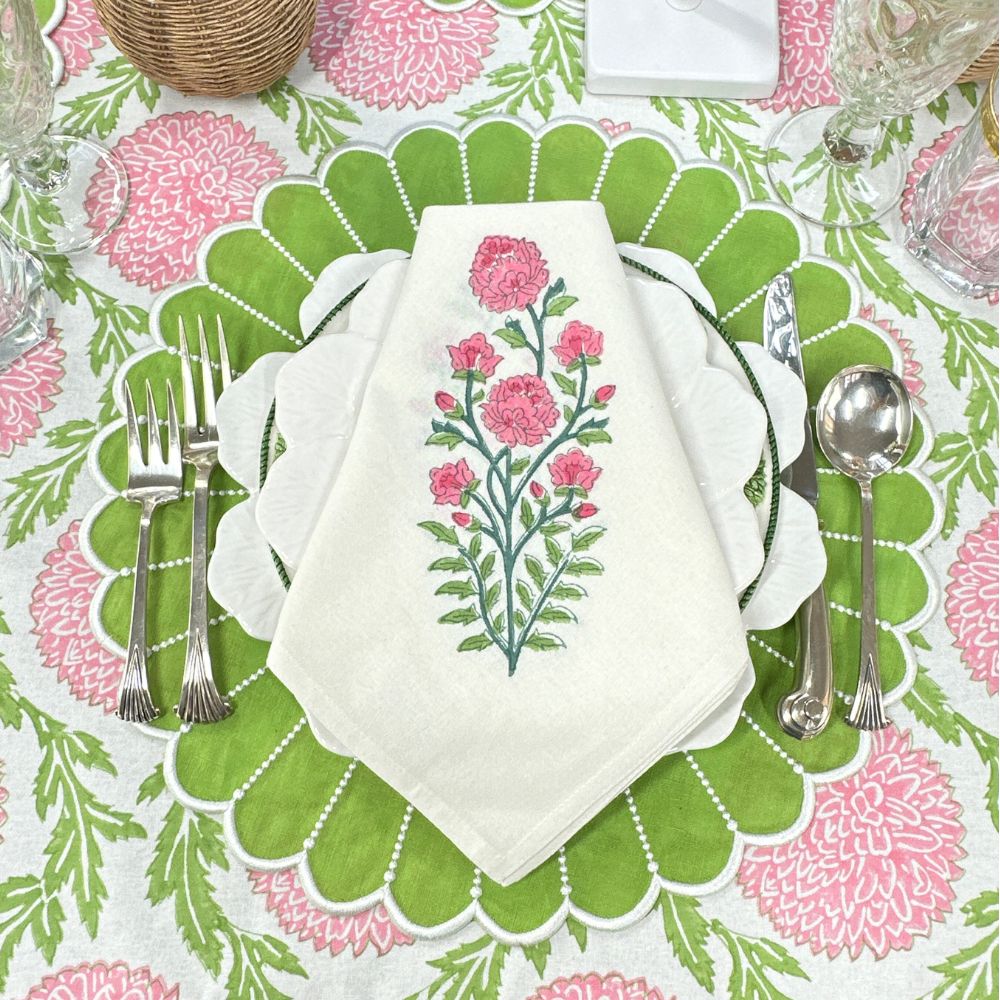 Green linen placemat, luxury placemat, embroidered placemat