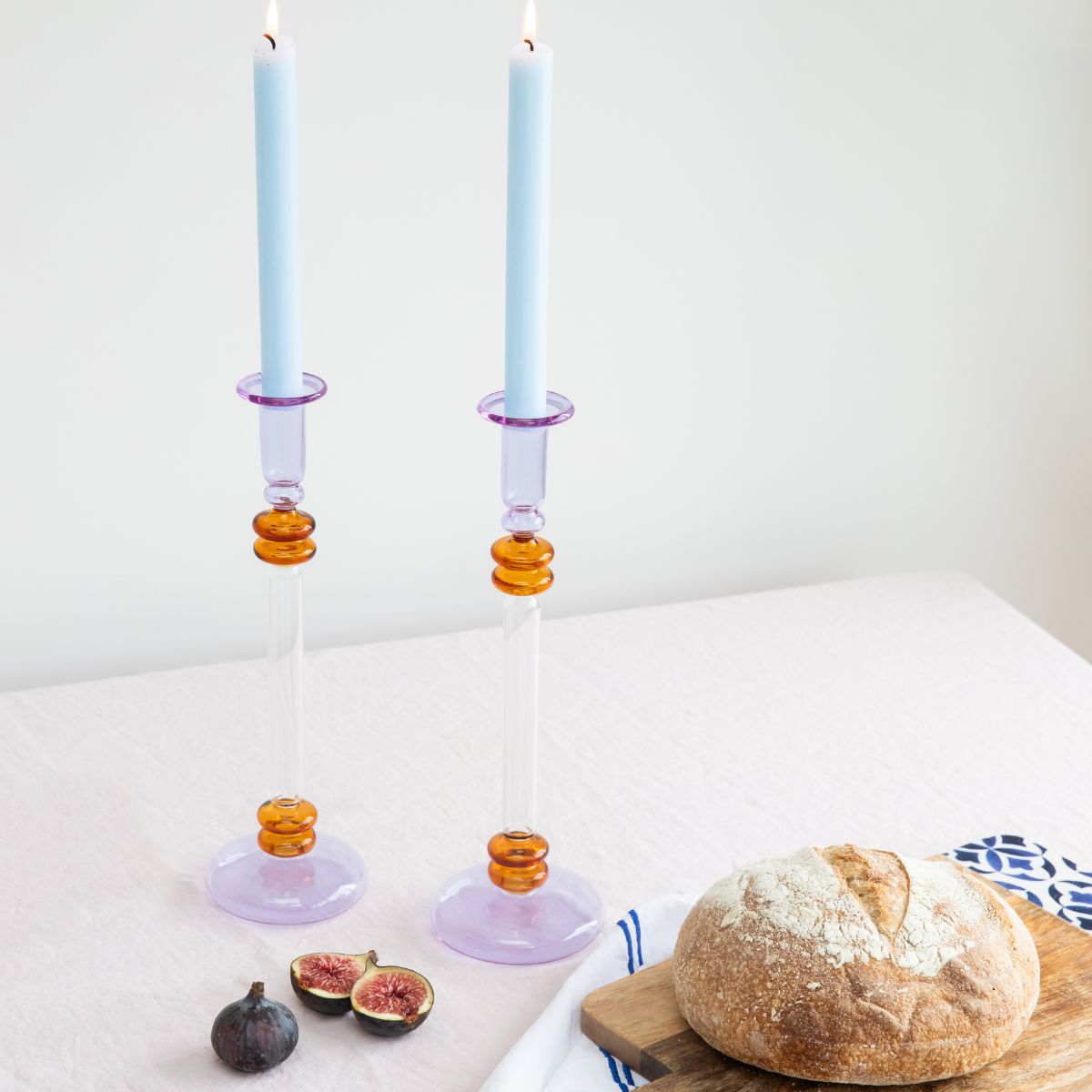 Bugle Glass Candlestick in Purple & Amber