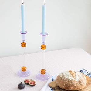Bugle Glass Candlestick in Purple & Amber