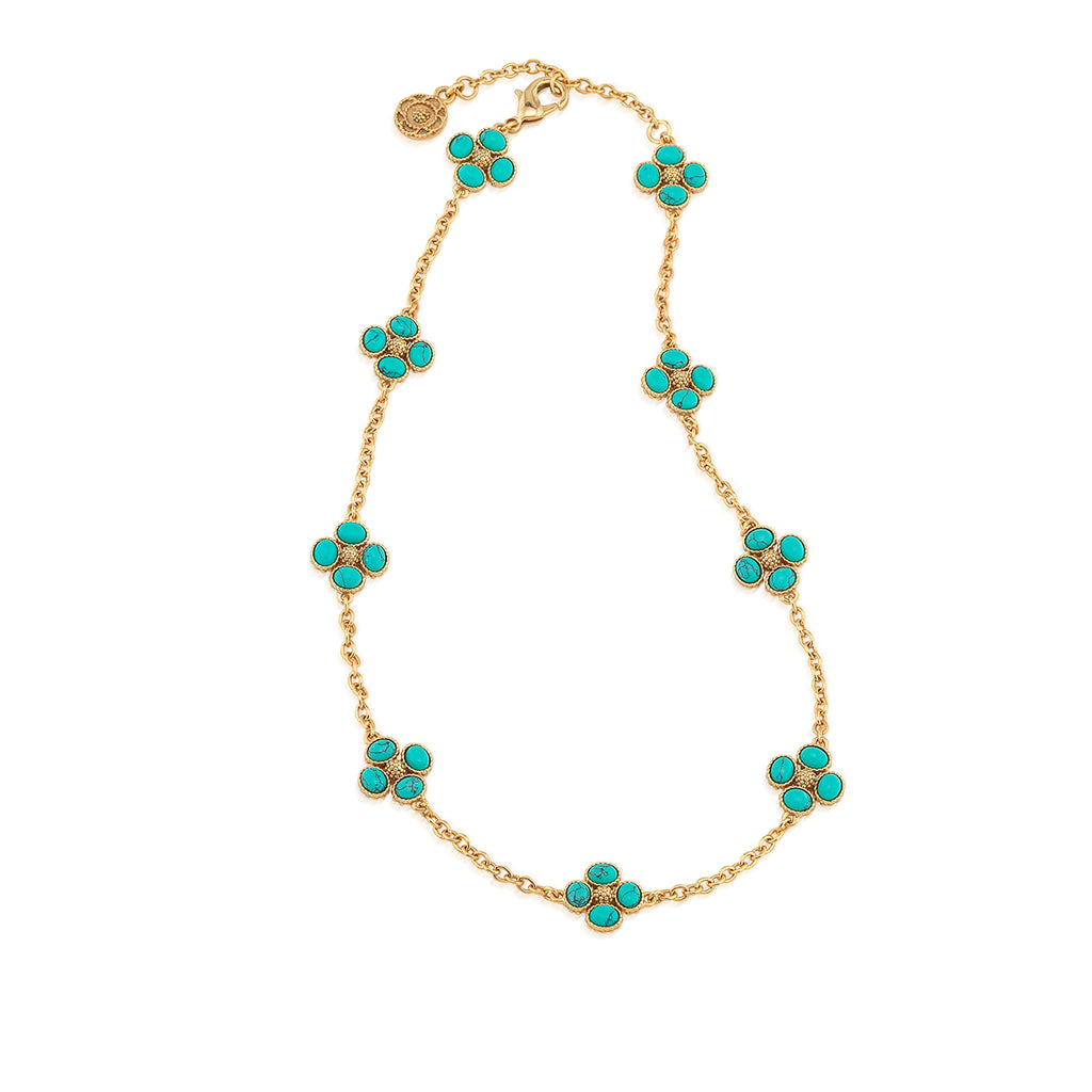 Berry Clover Double Sided Necklace 16" in Turquoise