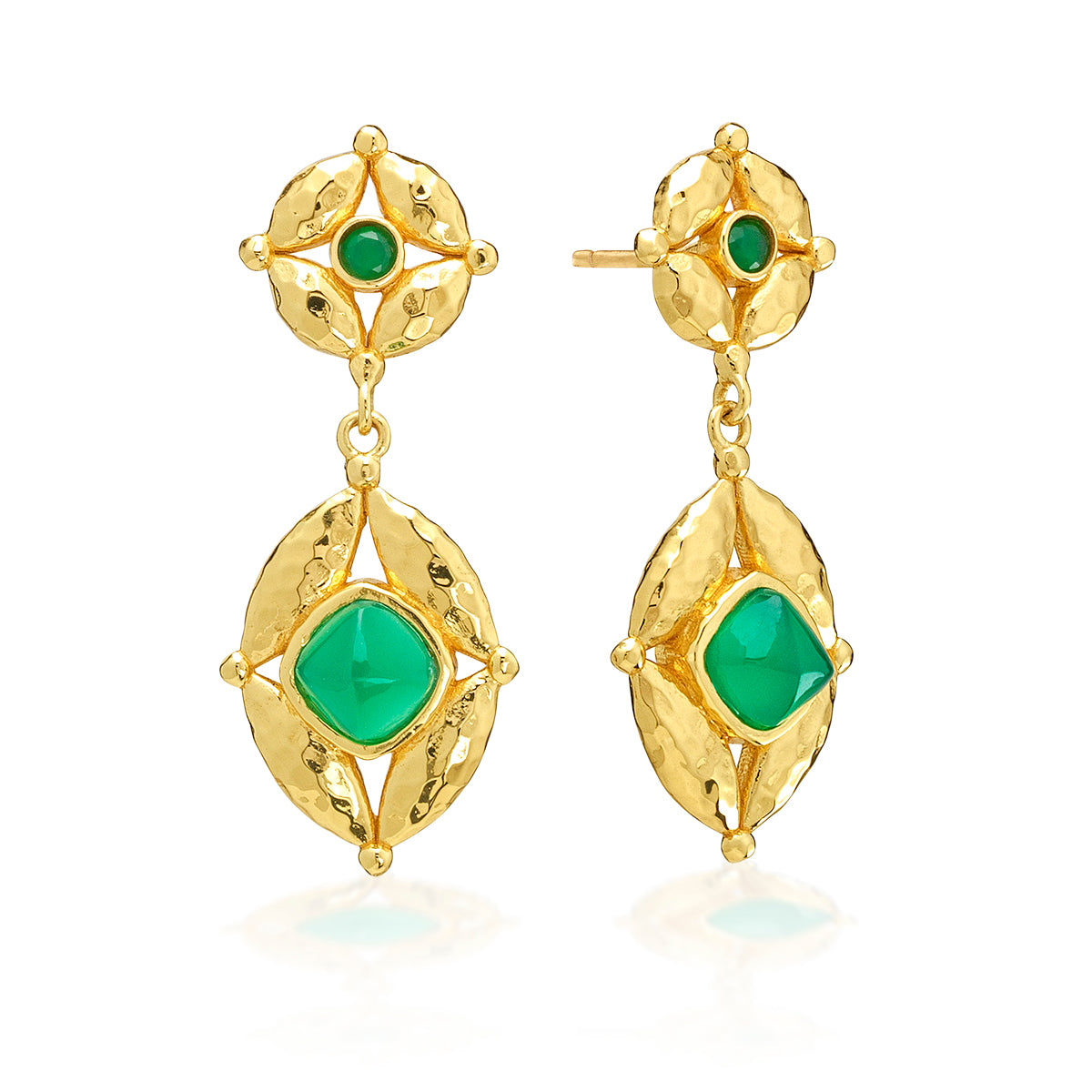 Mystic Eye Post Drop Earrings in Green Onyx