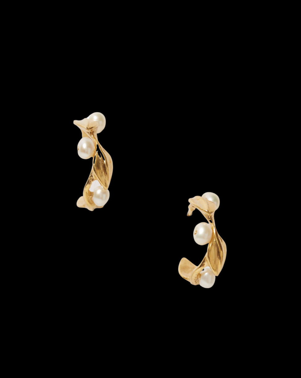 Olive Branch Hoop Earrings Mini Gold