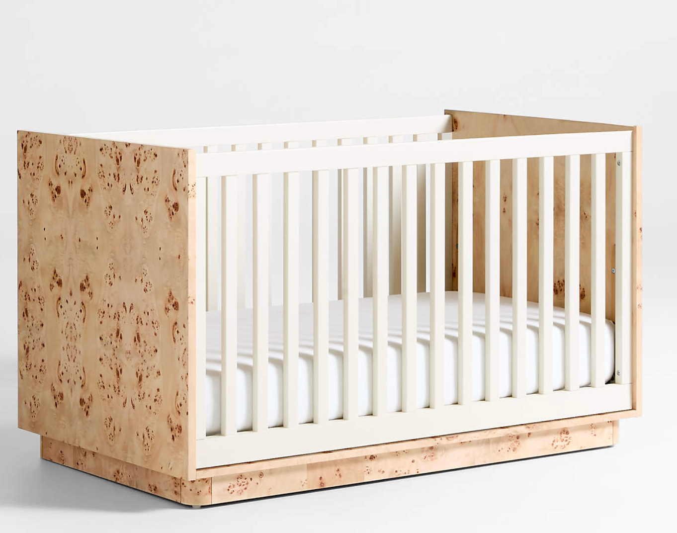 Calli Burlwood and Linen White Convertible Baby Crib with Toddler Bed Rail