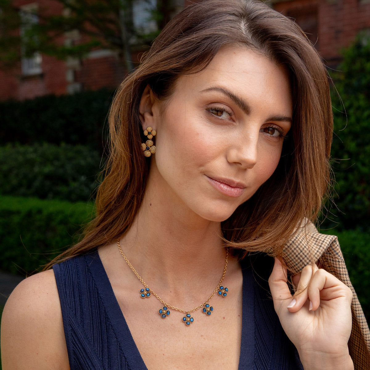 Berry Clover Multi Station Necklace in Blue Labradorite