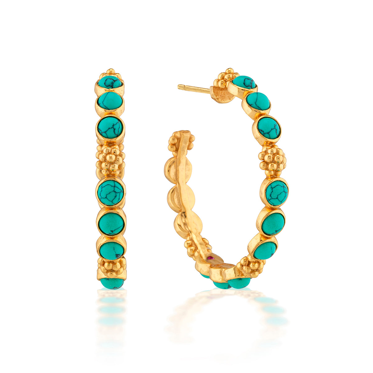 Berry Gem Medium Hoop Earrings in Turquoise
