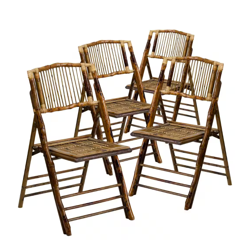 Bohemian Bamboo Folding Dining Chairs with Curved Backs (Set of 4)