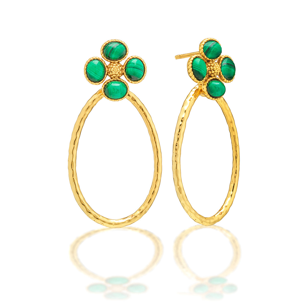 Berry Clover Teardrop  Earrings in Malachite