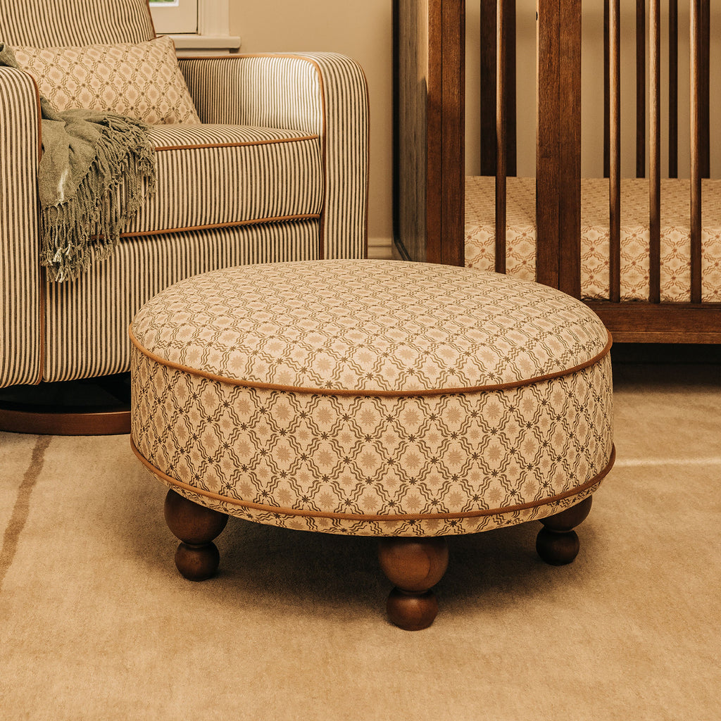 Astre Ottoman by Nate Berkus in Performance Olive Star Eco-Crossweave with Toffee Feet