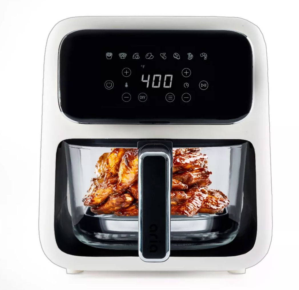 Aria 5Qt Glass Air Fryer: Toxin-Free Borosilicate Basket, Touch Screen, 8 Presets, Dishwasher Safe, Unique See-Through Design