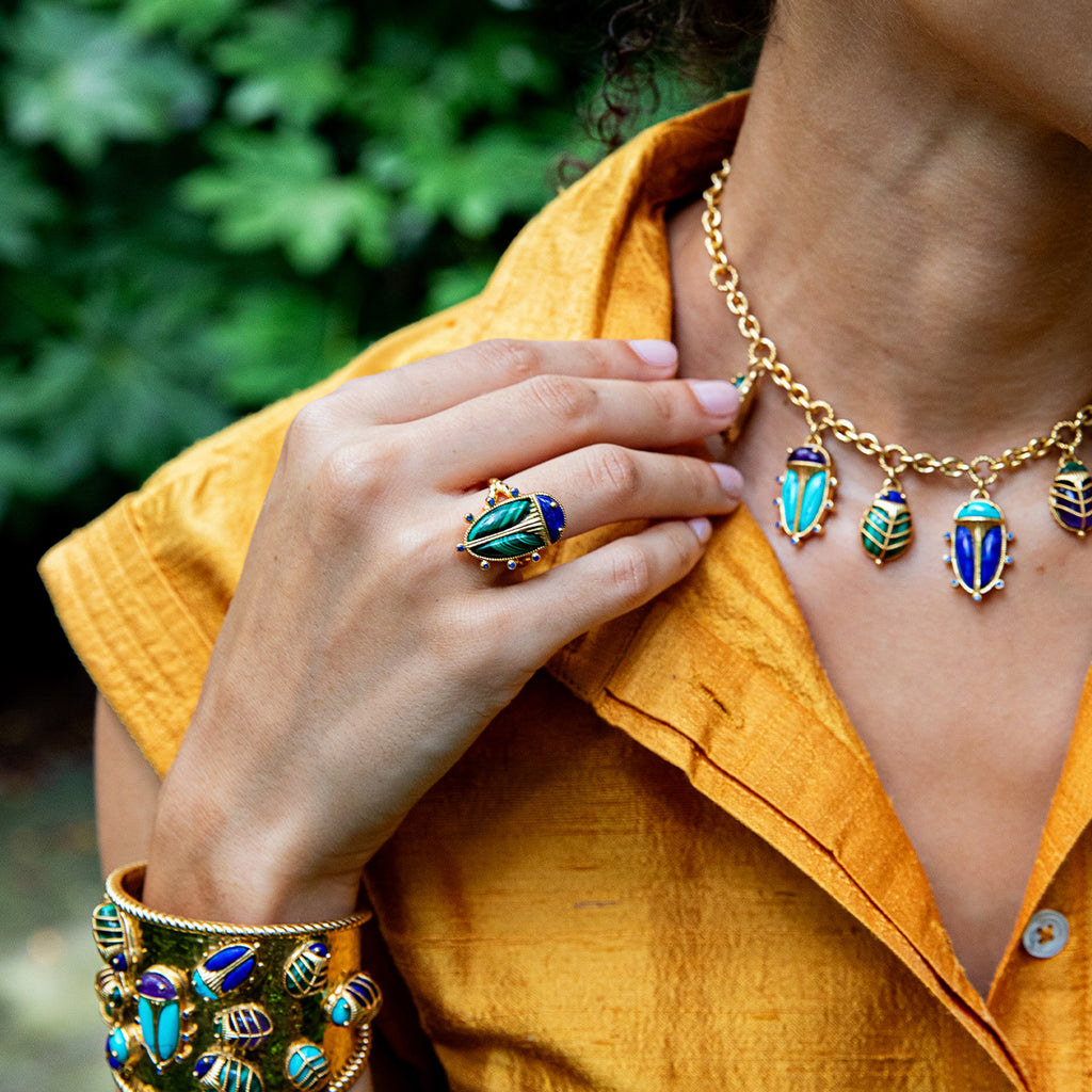 Scarab Grande Ring in Lapis/Malachite