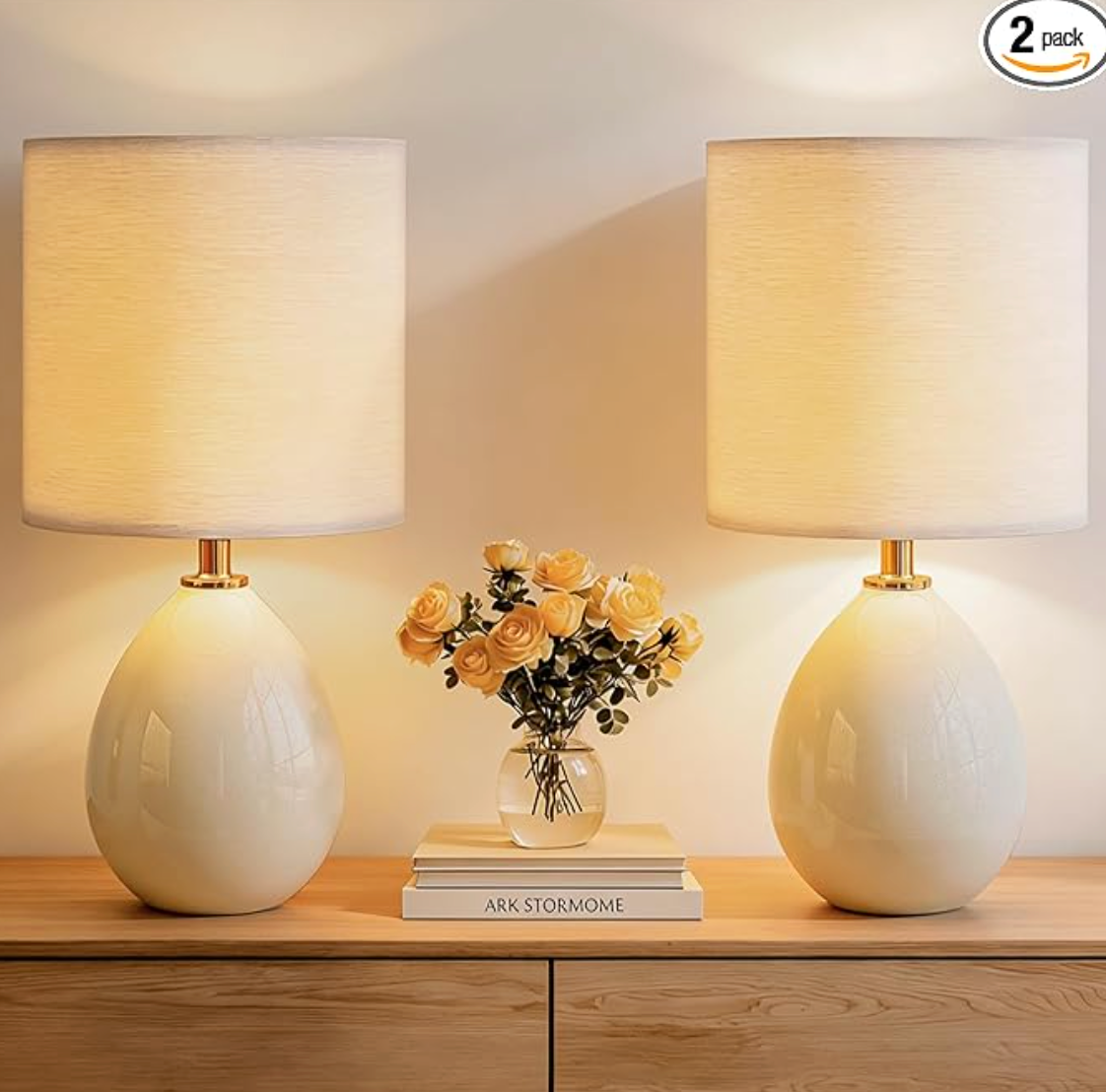 Bedside Lamps Set of 2: Cream
