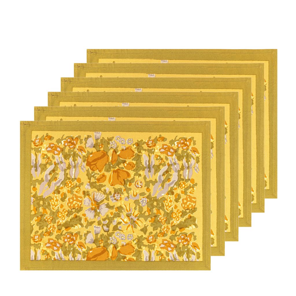 Jardin Mats in Mustard & Grey, Set of 6