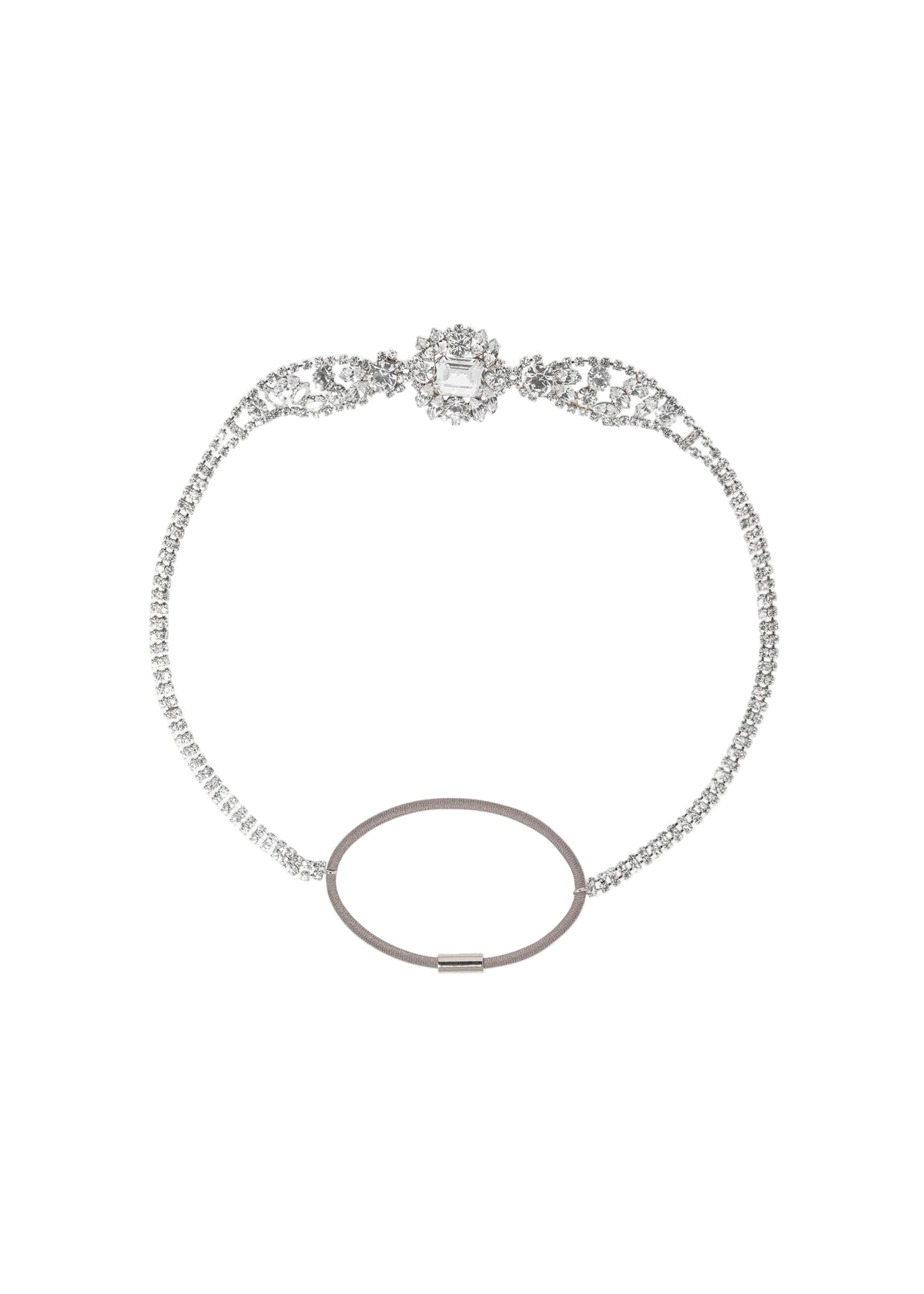Front view of Francisca Headwrap in Crystal showcasing fine crystals and bandeau silhouette on a white background
