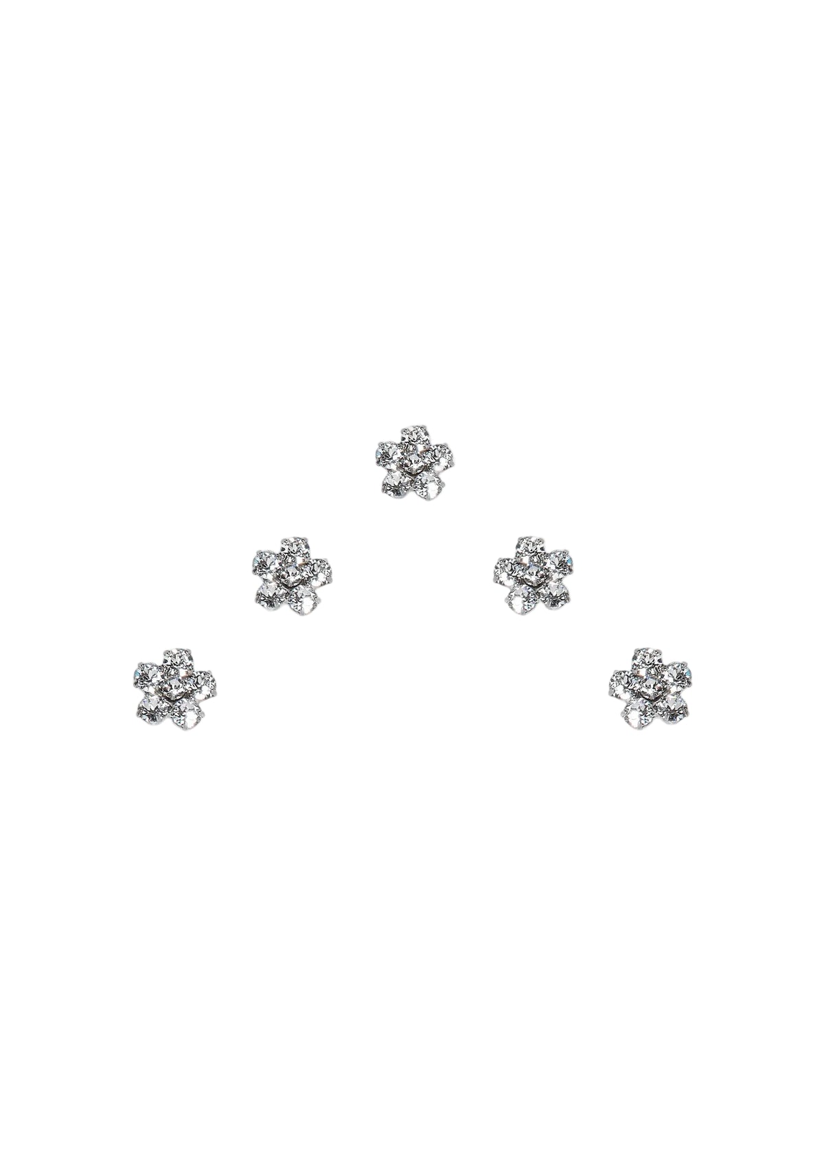 Front view of Violet Hair Magnets in Crystal showing five 1 inch floral Austrian crystal magnets on white background