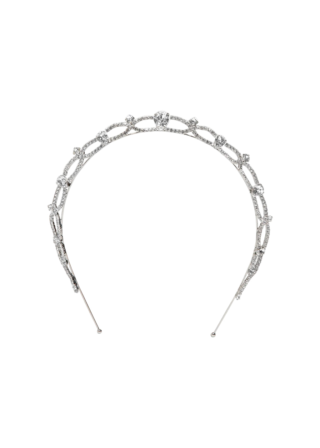 Front view of Charlene Tiara in Crystal showcasing fine crystal embellishments on a white background