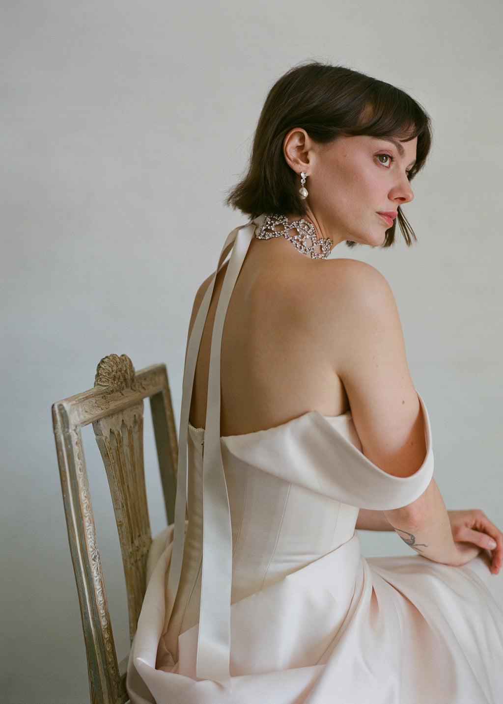 Lavinia Ribbon Tie in Crystal Cream