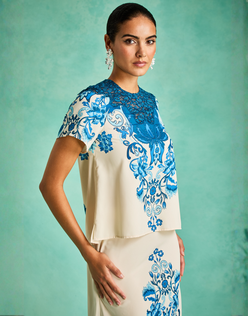 Morgan Lace Top in Grotto Flourish