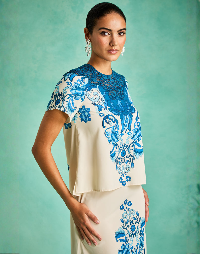 Morgan Lace Top in Grotto Flourish