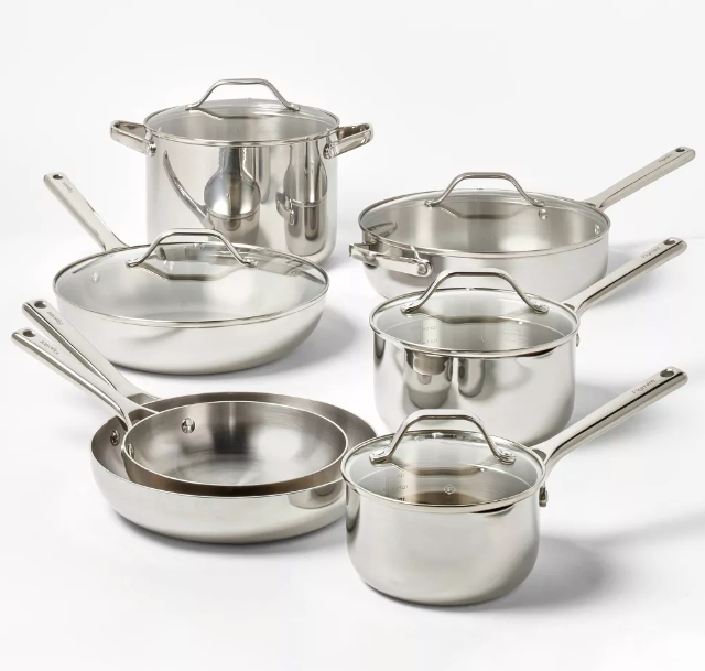 12pc Stainless Steel Cookware Set with 6pc Pan Protectors Silver - Figmint™