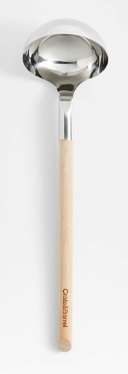 Crate & Barrel Beechwood and Stainless Ladle