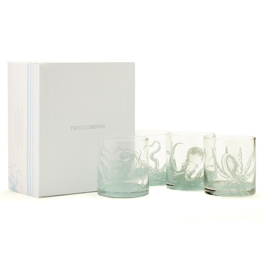 Octopus Double Old Fashion Glass in Gift Box, Set of 4