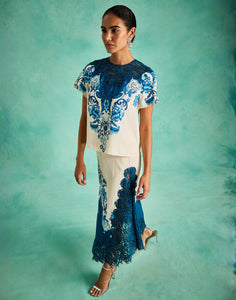 Gracie Lace Midi Skirt in Grotto Flourish