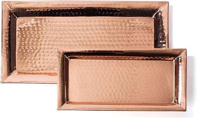 Copper Hammered Trays (2 Pack Rectangle Platters)