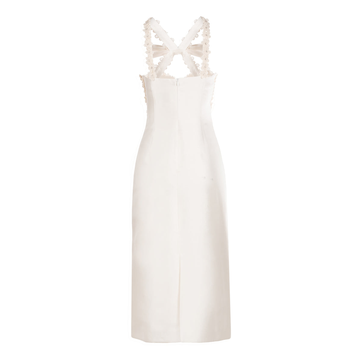 Delphine Dress in Ivory Silk Wool with Floral Appliqué