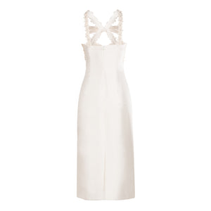 Delphine Dress in Ivory Silk Wool with Floral Appliqué