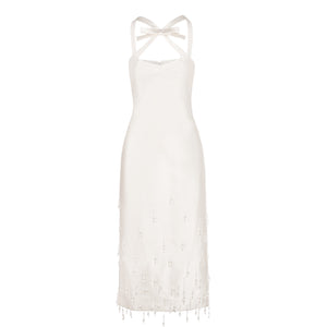 Delphine Dress in Ivory Silk Wool with Crystal Drops
