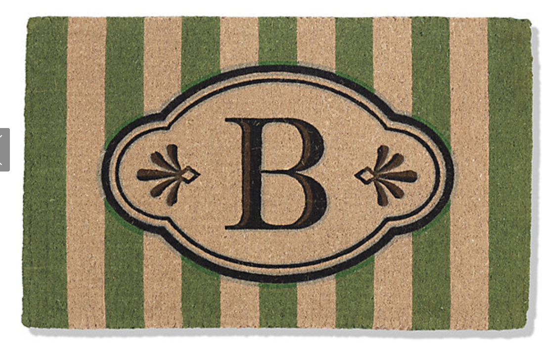 Ameile Cabana Stripe Monogrammed Coco Door Mat- GREEN