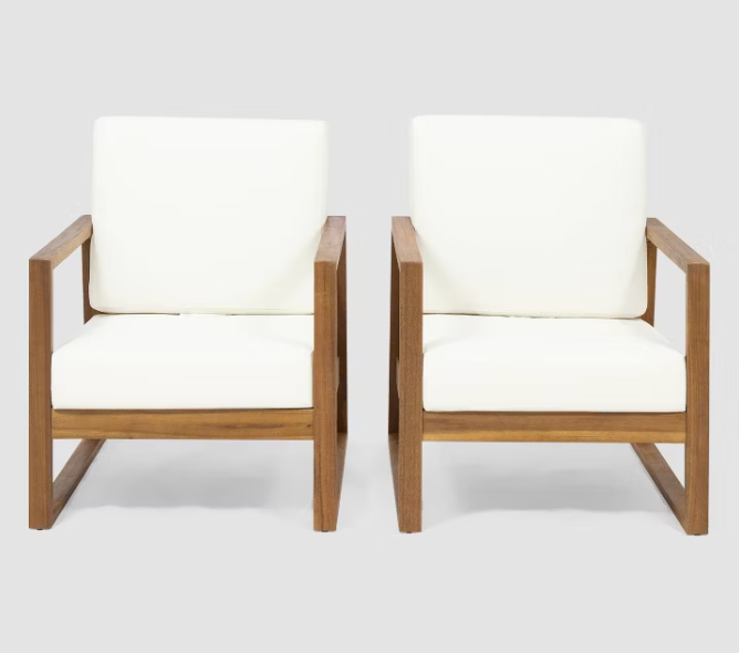 Belgian 2pk Acacia Wood Club Chair Teak/Beige: Weather-Resistant with Plush Cushions - Christopher Knight Home