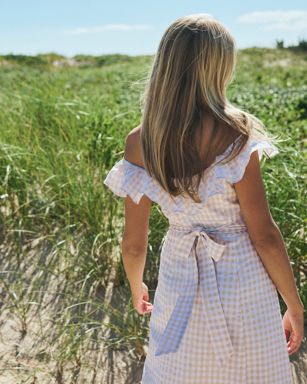 Camille Dress in Tan Gingham